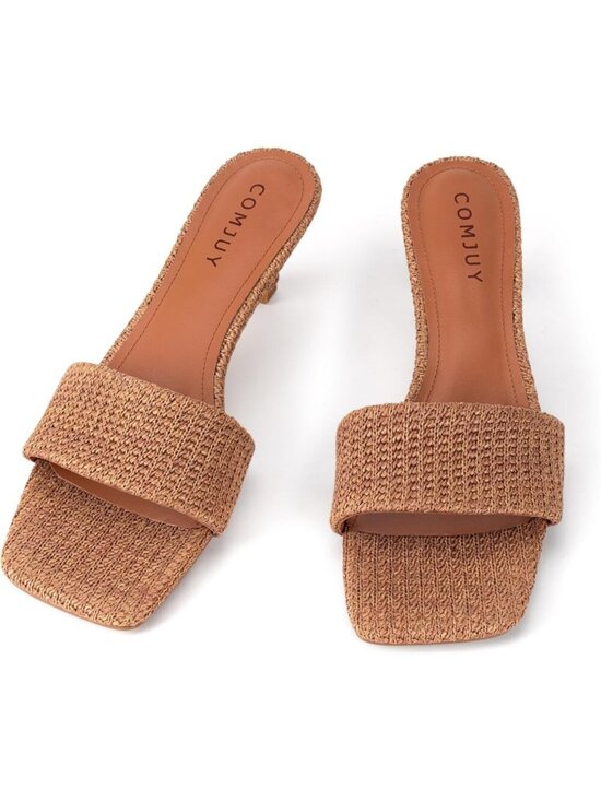 Women\'s Heeled Sandals 2 Inch Kitten Heels Brown Square Toe Summer Heels